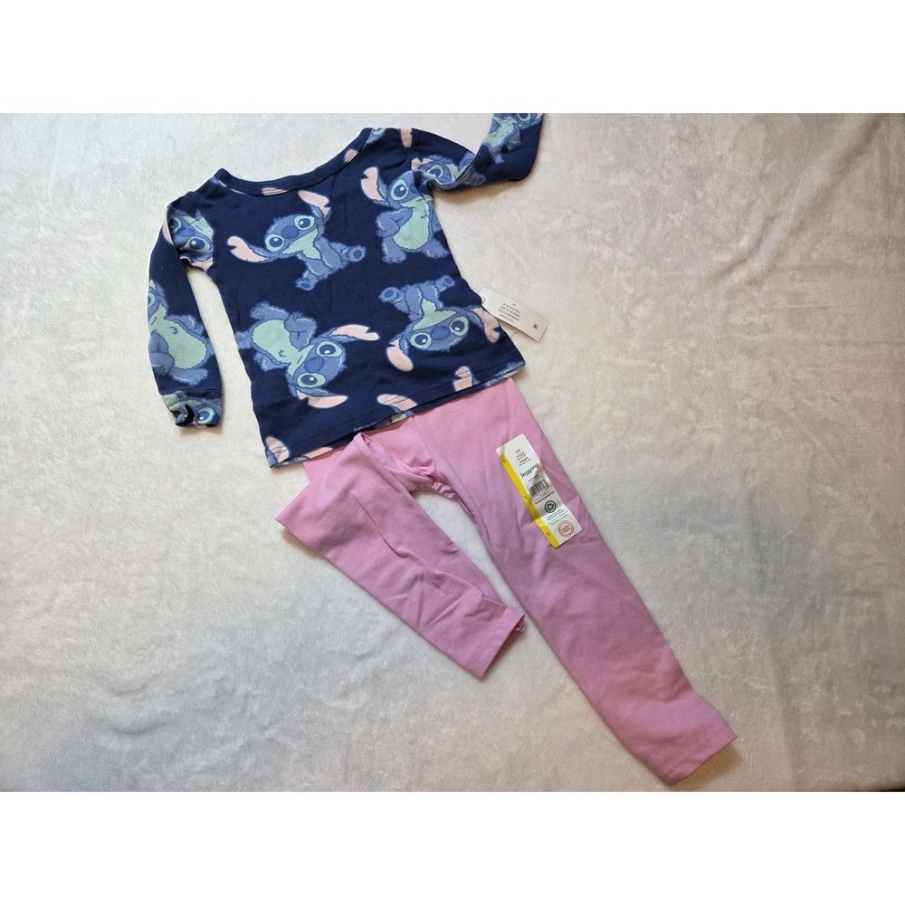 183 Disney Stitch Toddler Girls 2 Piece Outfit Pink Leggings Size 3T